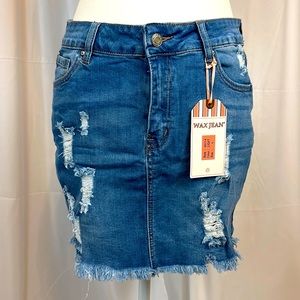 Distressed Denim Mini Skirt